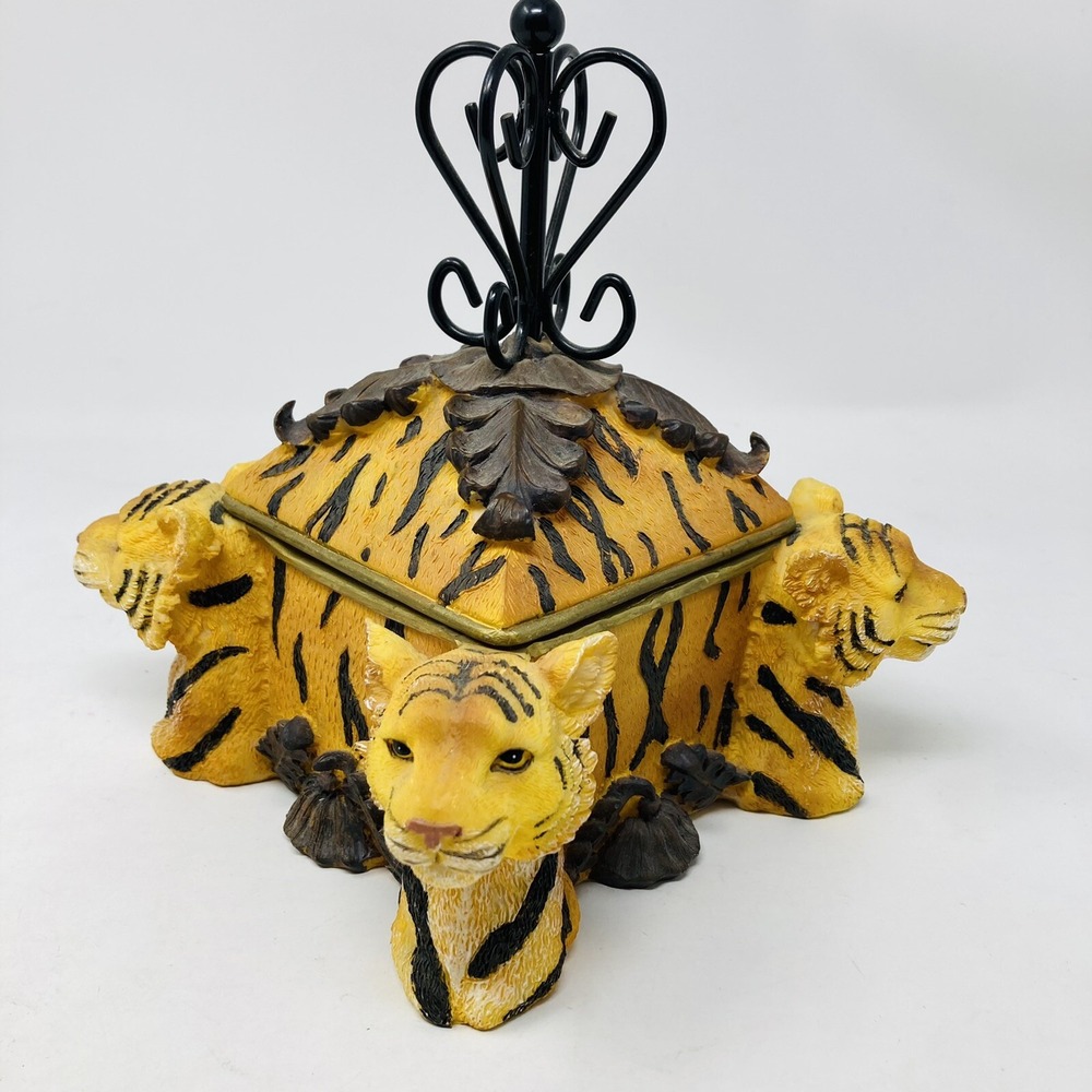 Four Headed LION/BENGAL/TIGER Resin Jewelry Trinket Box Keepsake Lion